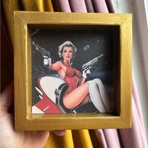Framed Shadow Box Sci-Fi Space Pinup Girl Rocket Decor Vintage Style Art